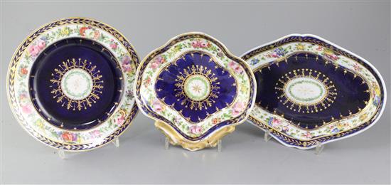 An English porcelain fourteen piece dessert service, early 19th century, 28cm